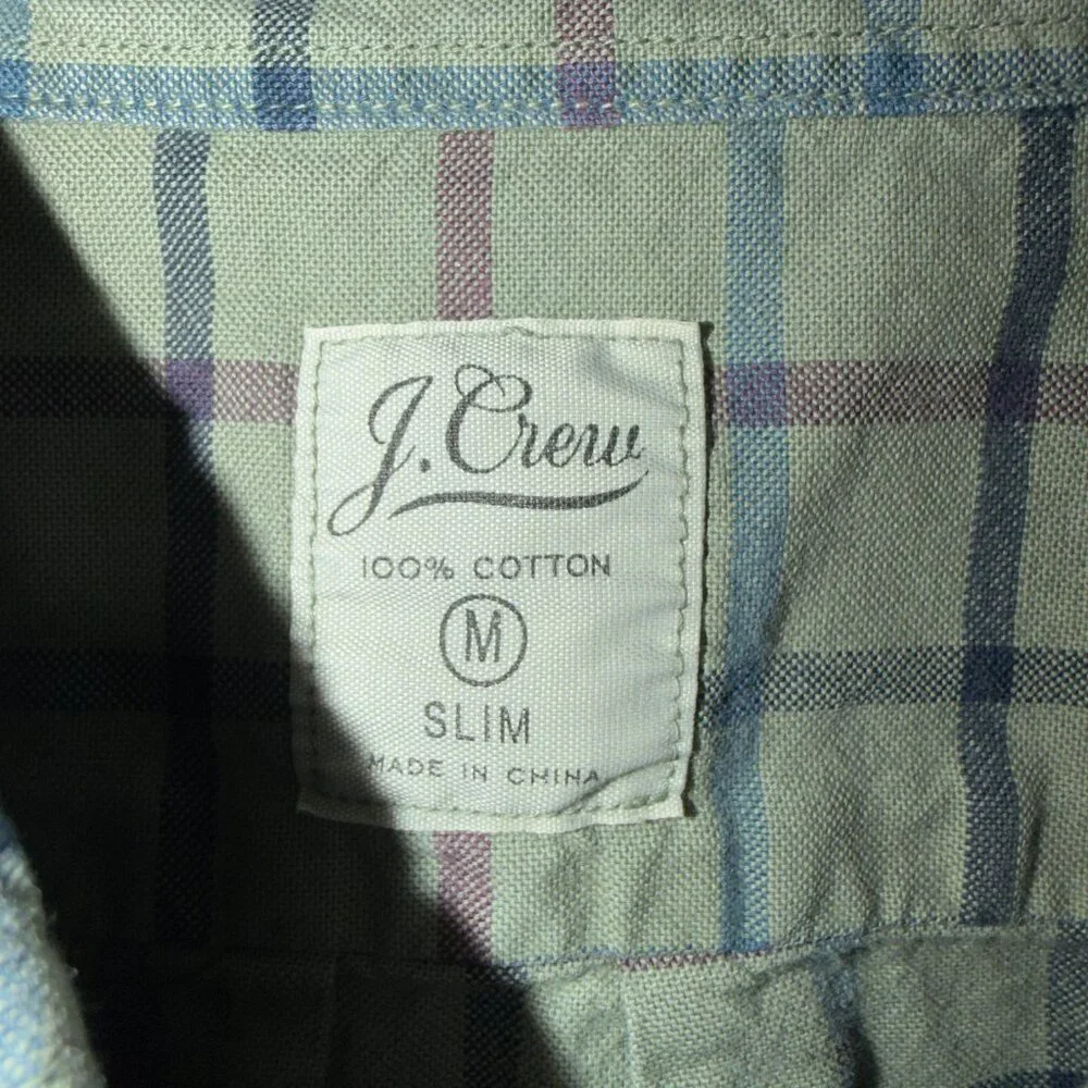 J.Crew Slim Fit Plaid Shirt Size Medium Green Long Sleeve Button
